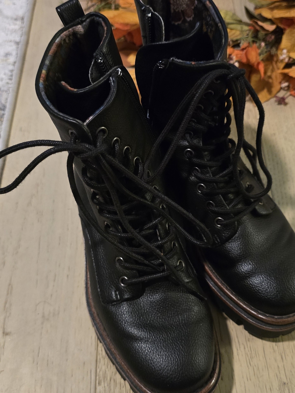Kork-Ease Black Lace-Up Combat Booties
